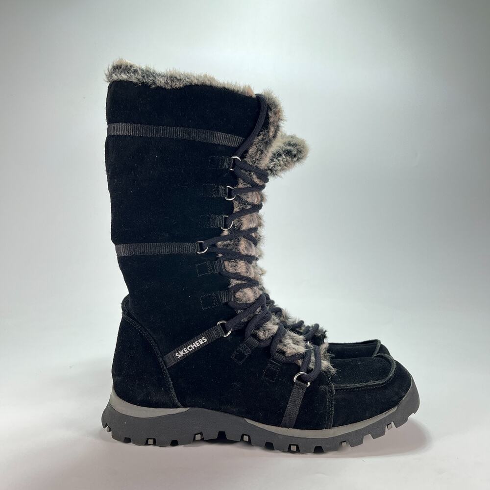 Skechers Grand Jams Unlimited Black Faux Fur Mid Calf Boots 45419 Women's Size 9
